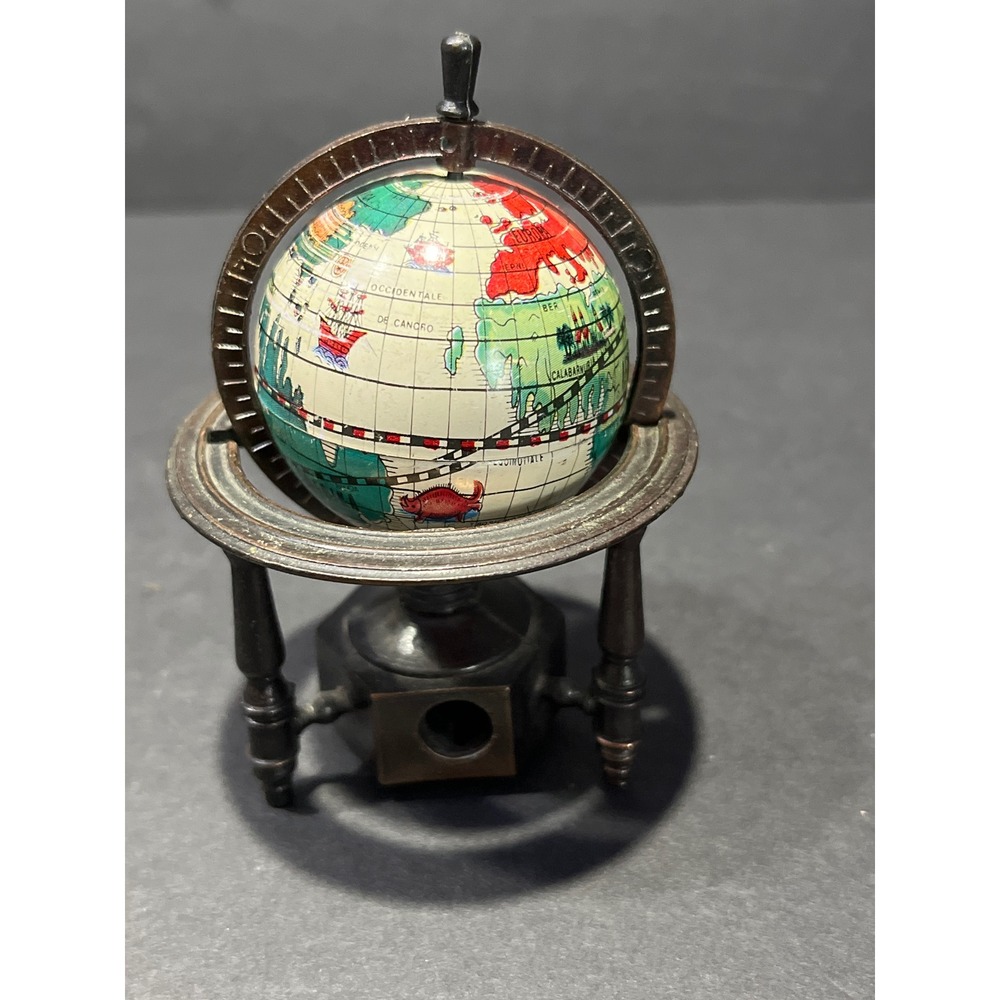 Vintage Miniature Globe Pencil Sharpener Bronze Metal Desk Accessory Collectible